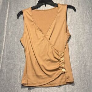 Brown V Neck Tank, Ruched Side, M